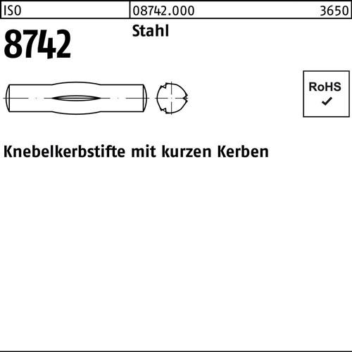 Knebelkerbstift ISO 8742 kurzen Kerben 2x 10 Stahl 250 Stück