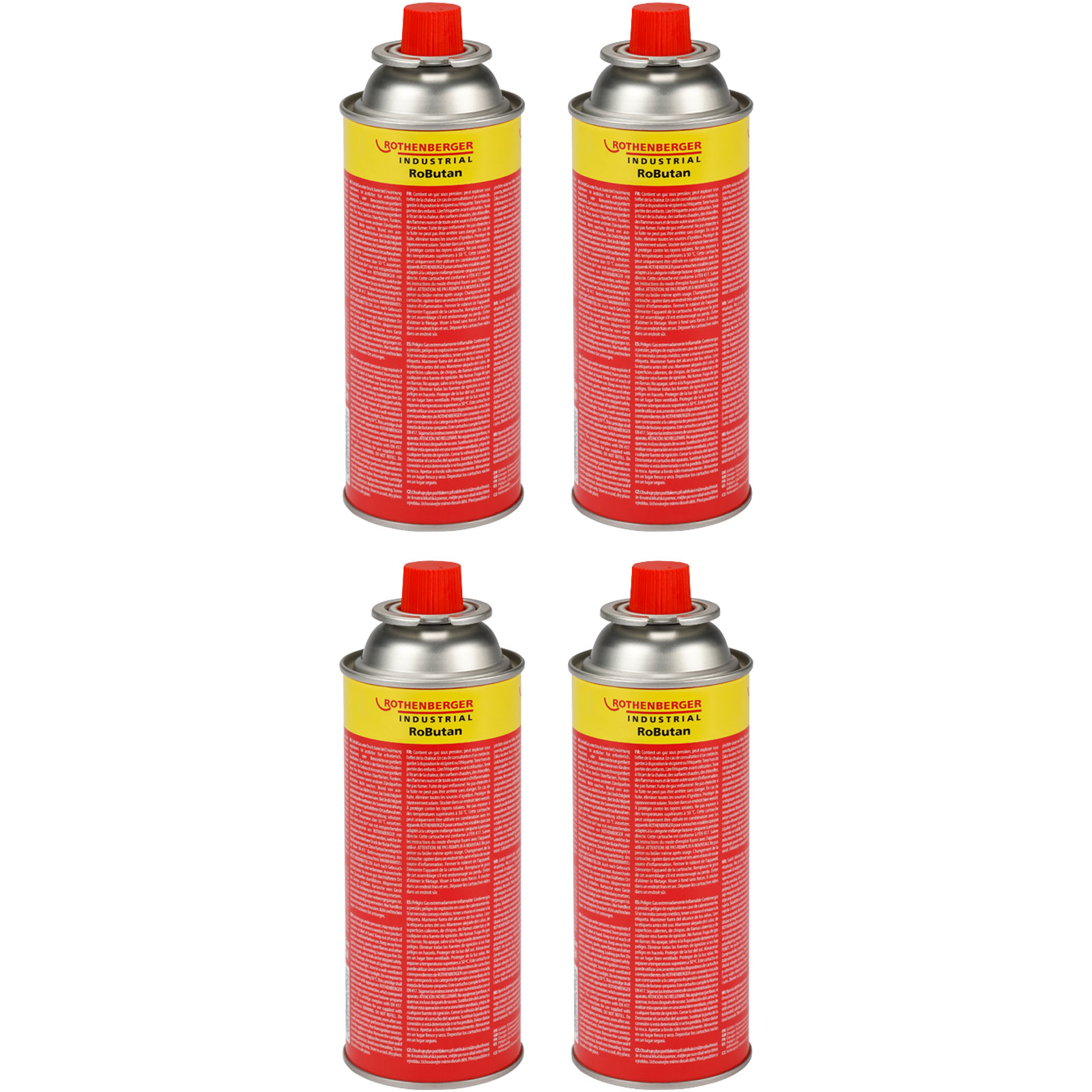 ROTHENBERGER Industrial Gaskartusche RoButan 220 g / 393 ml, Bajonett-Verschluss, MSF-1A, Ventilkartusche Gas Outdoor Camping Brenner Unkrautvernichter,4 Stück