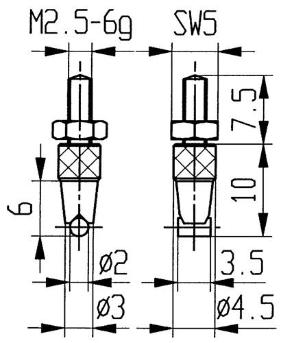 KÄFER Messeins.D.2mm horiz.Zyl.M2,5 STA z.Messuhren - 62074
