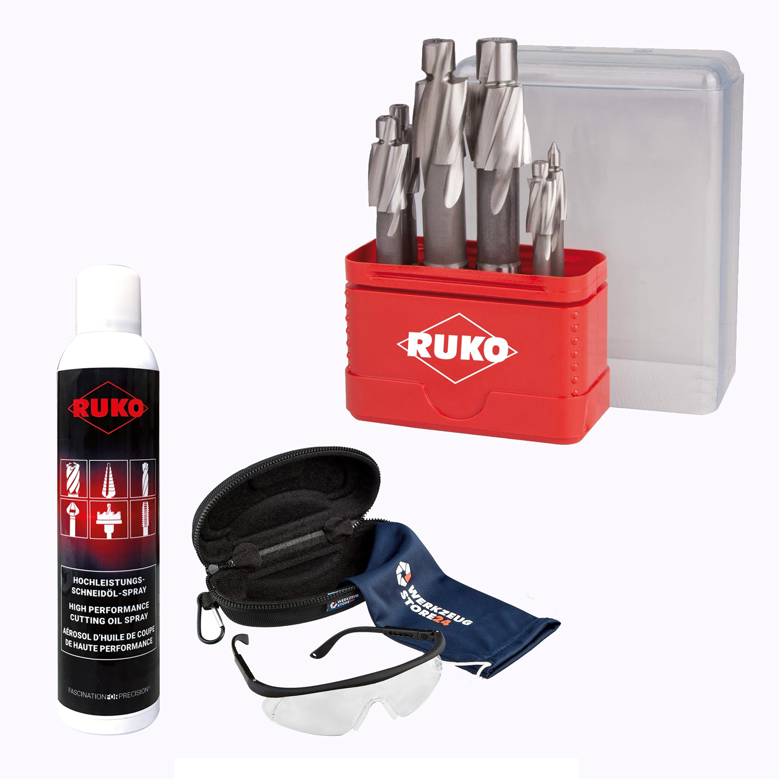 RUKO Flachsenker-Satz DIN 373 HSS, 6tlg., M3–M10 inkl. Spray & Schutzbrille