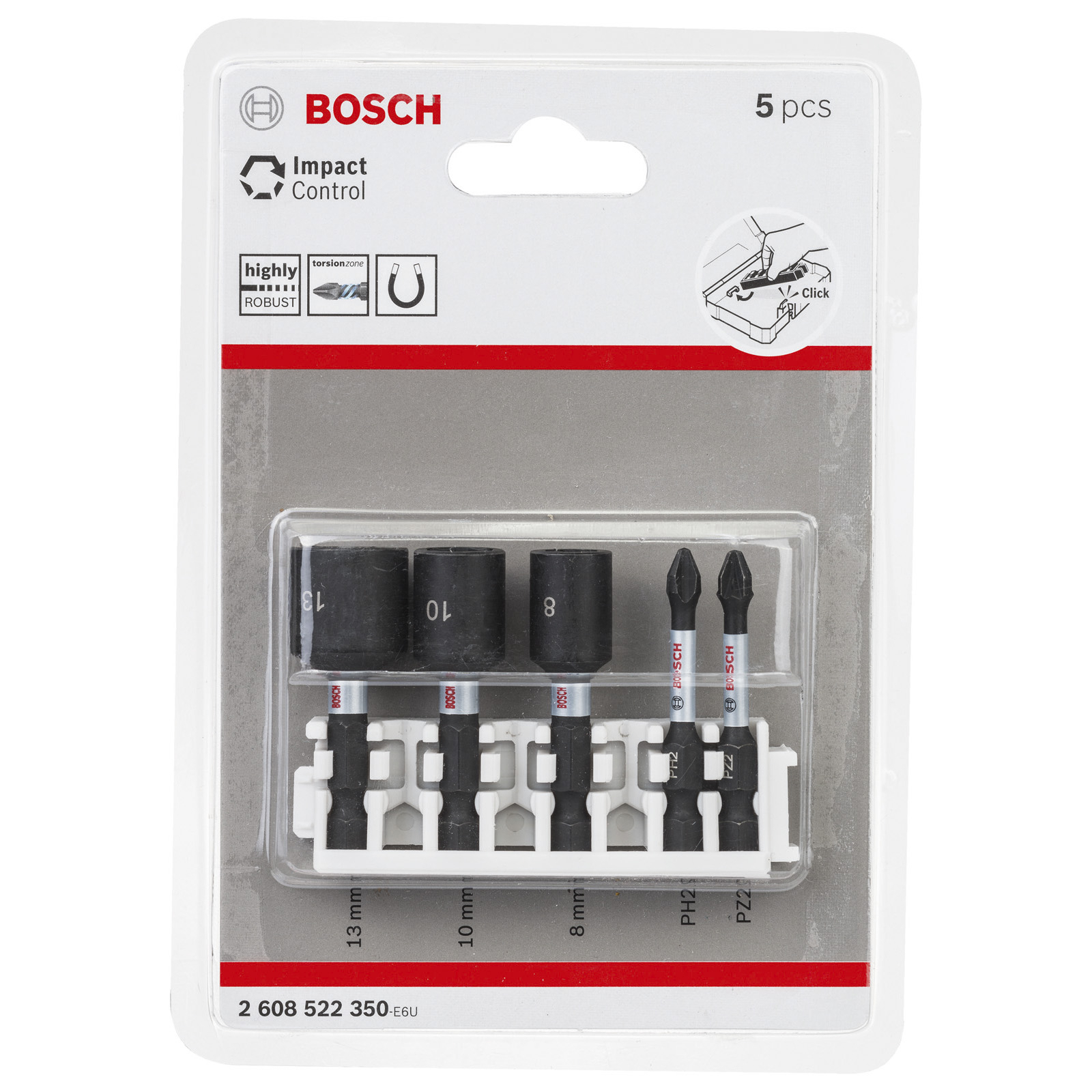 Bosch Impact Steckschlüssel 3 Stk. /8/10/13 + 2 Bits PH2/PZ2 - 2608522350