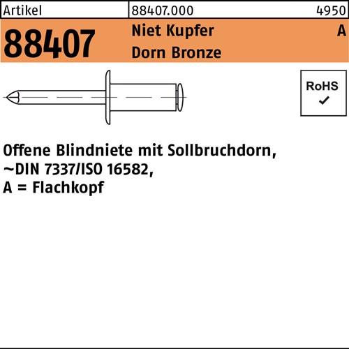 Blindniete R 88407 FLAKO 3x 4 Niet Kupfer/Dorn Bronze 500 Stück