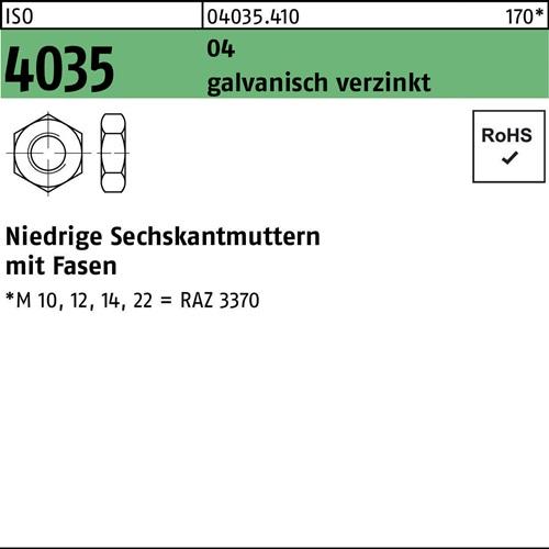 Sechskantmutter ISO 4035 niedrig Fasen M20 Automatenstahl galv.verz. 50St.