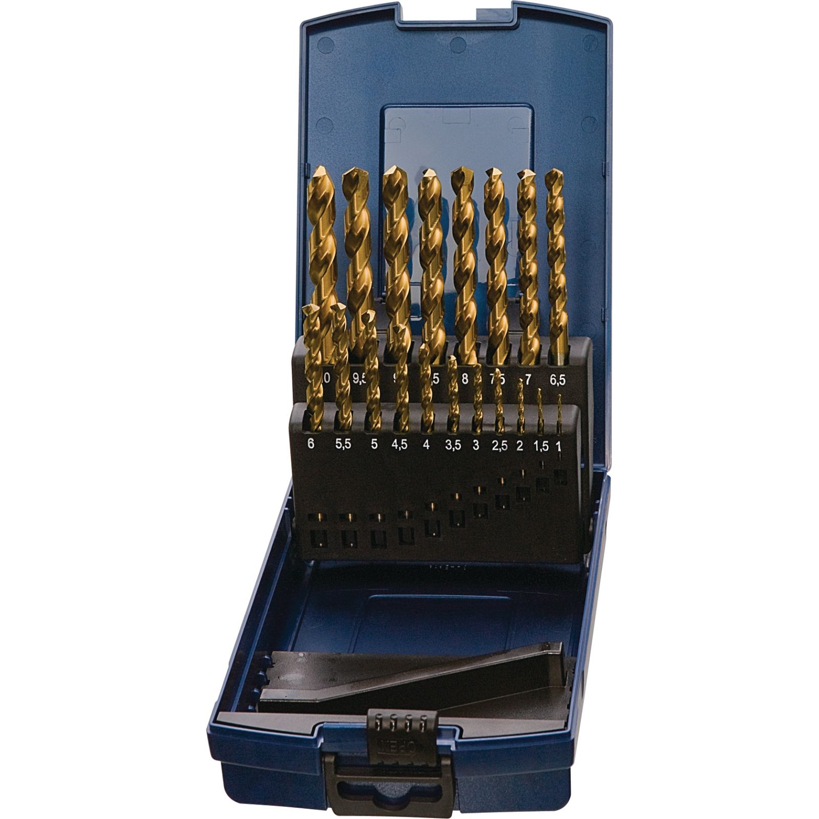 Spiralbohrersatz DIN 338 TypN D.1-5,9x0,1mm HSS TiN 50tlg.Ku.-Kass.TECWERK
