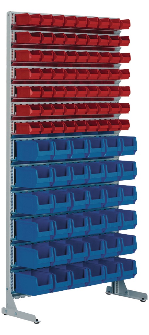 Ständerregal eins.H2010xB1010xT400mm 63xMK5 rot,36xMK4 blau lichtgrau