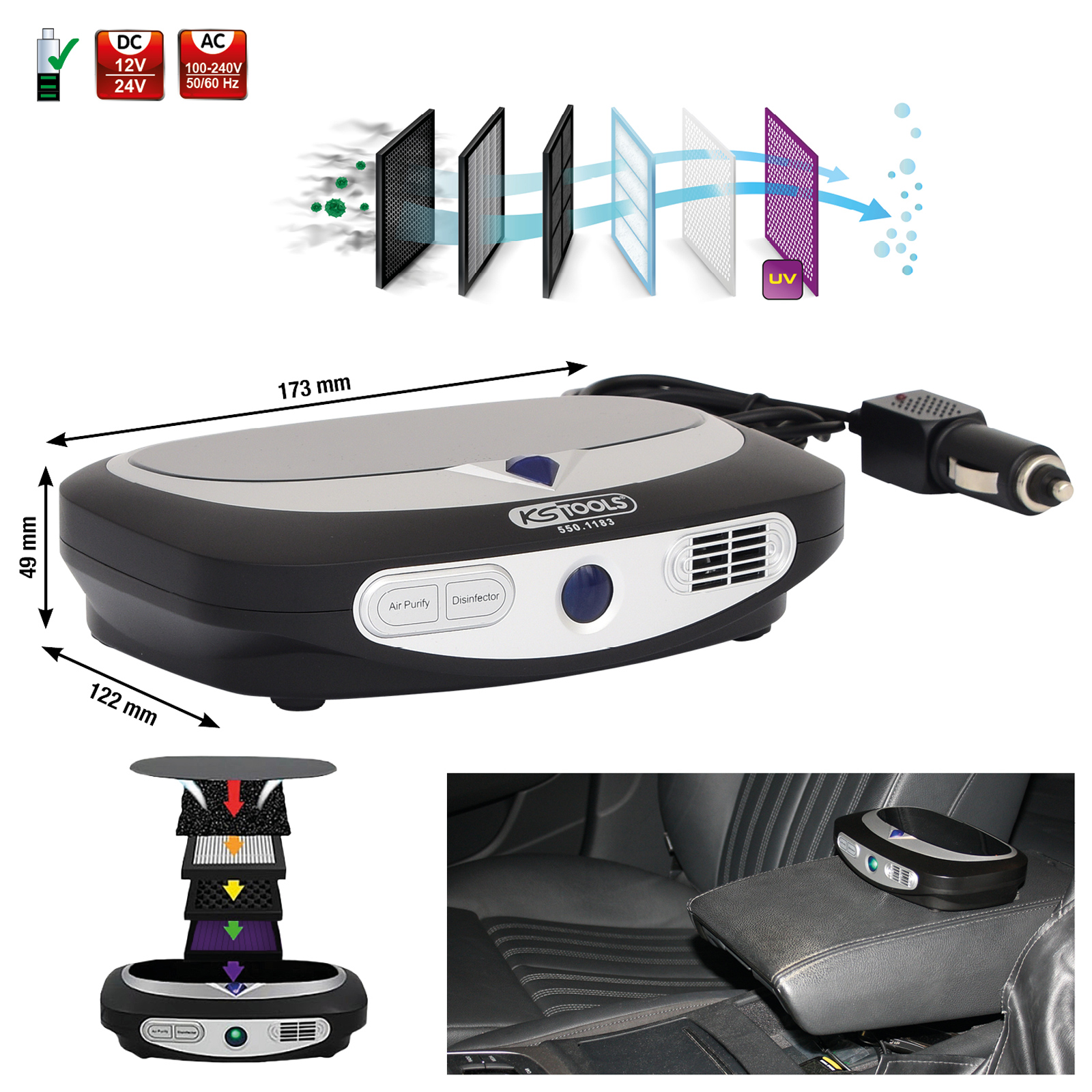 KS TOOLS Plasma-Luftreiniger mit Ionisator-Technik - 550.1183