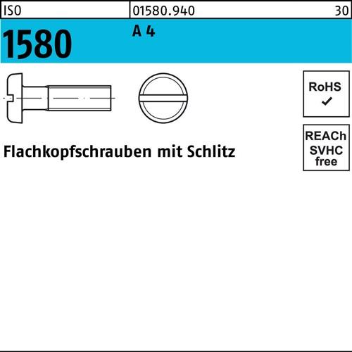 Flachkopfschraube ISO 1580 Schlitz M5x 20 A 4 200 Stück