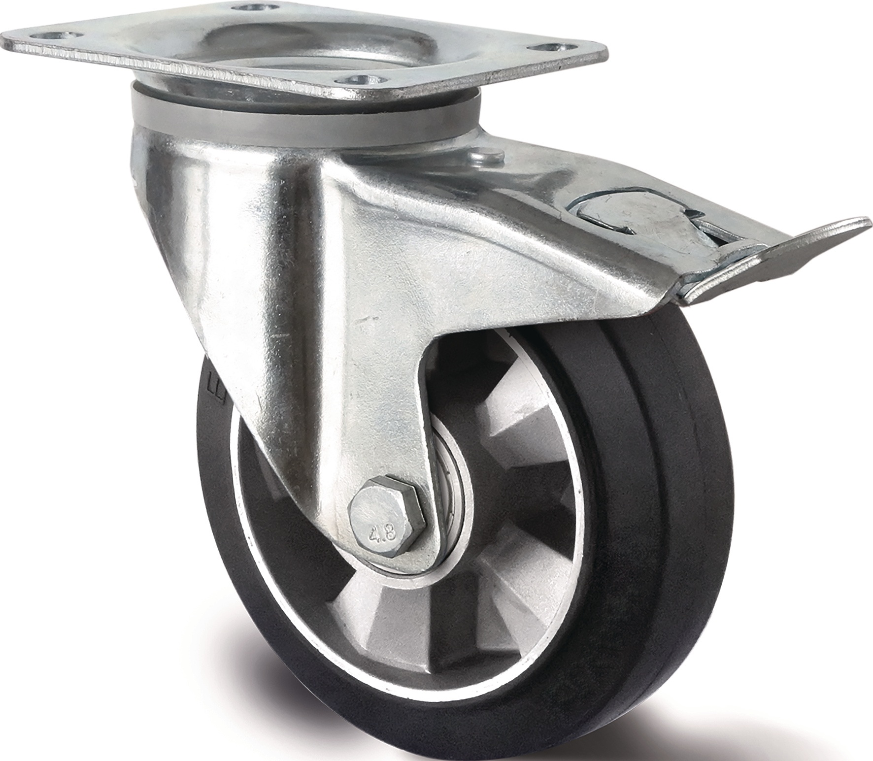 Schwerlastlenkrolle D.160mm Trgf.400kg Festst.Elastikgummi Bau-H.195mm TECWERK
