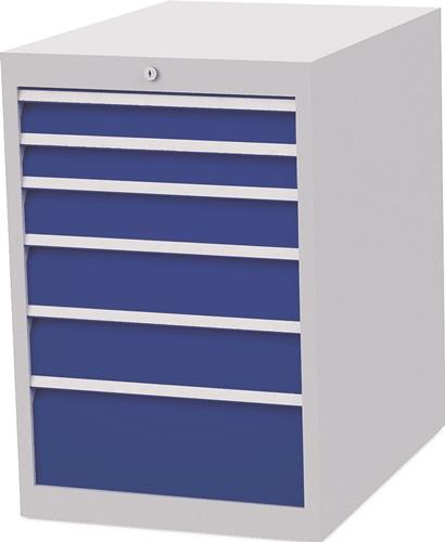 Schubladenschrank H819xB555xT736mm lichtgrau/blau 6 Schubl.