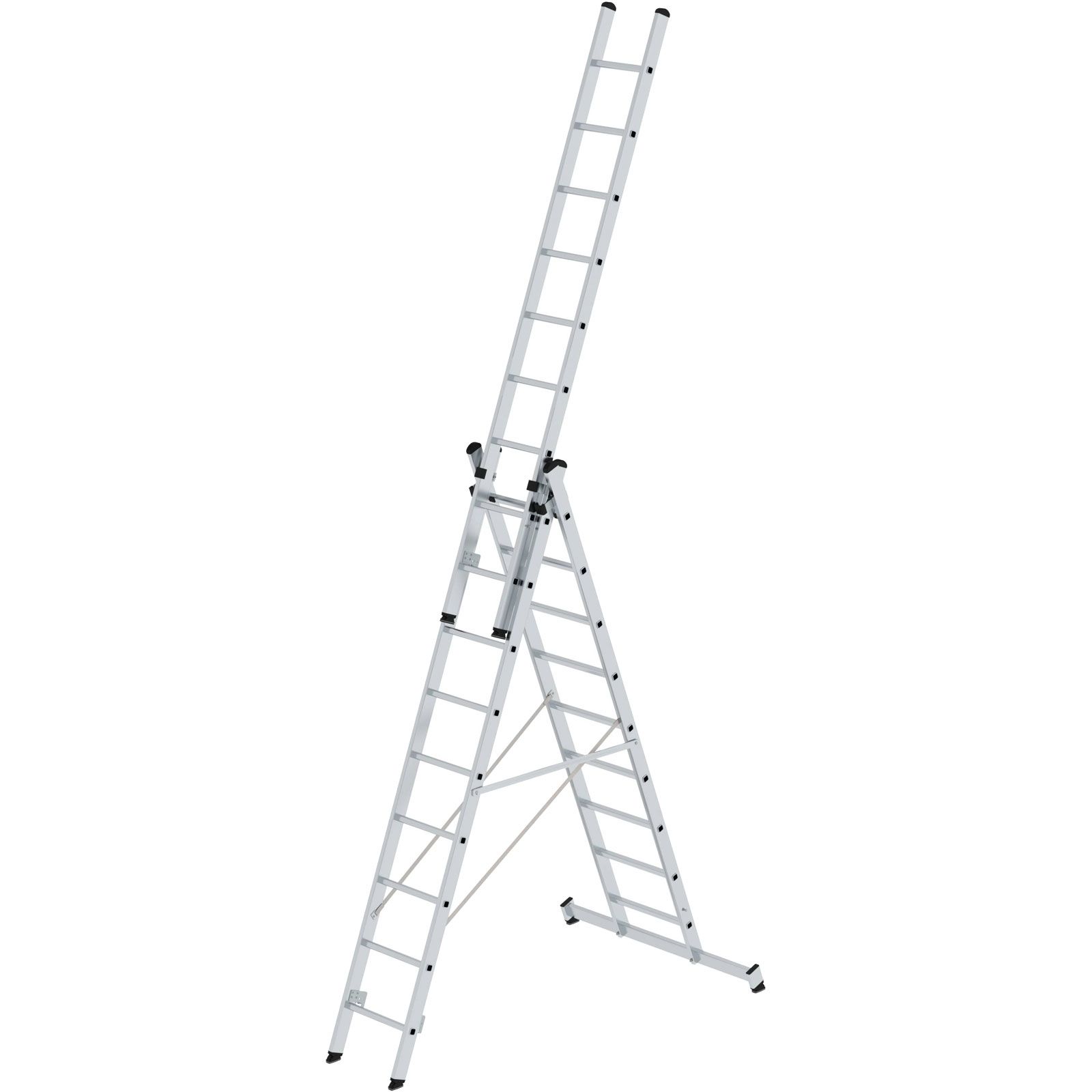 Günzburger Steigtechnik Mehrzweckleiter 3tlg. mit nivello-Traverse 3 x 9 Sprossen - 011108