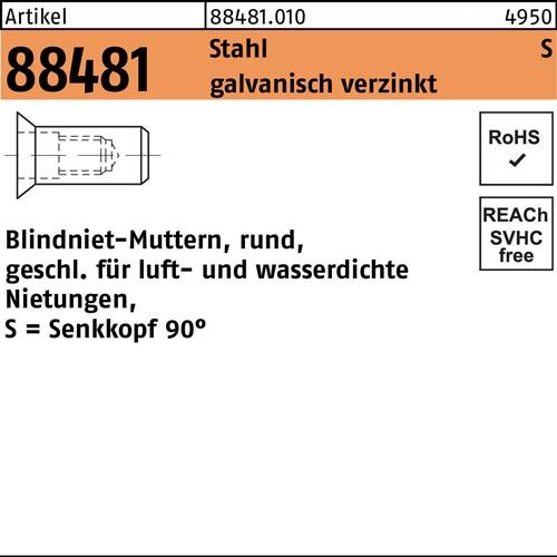 Blindnietmutter R 88481 SEKO M4 /1,5 -3,5 Stahl galv.verz. 500 Stück