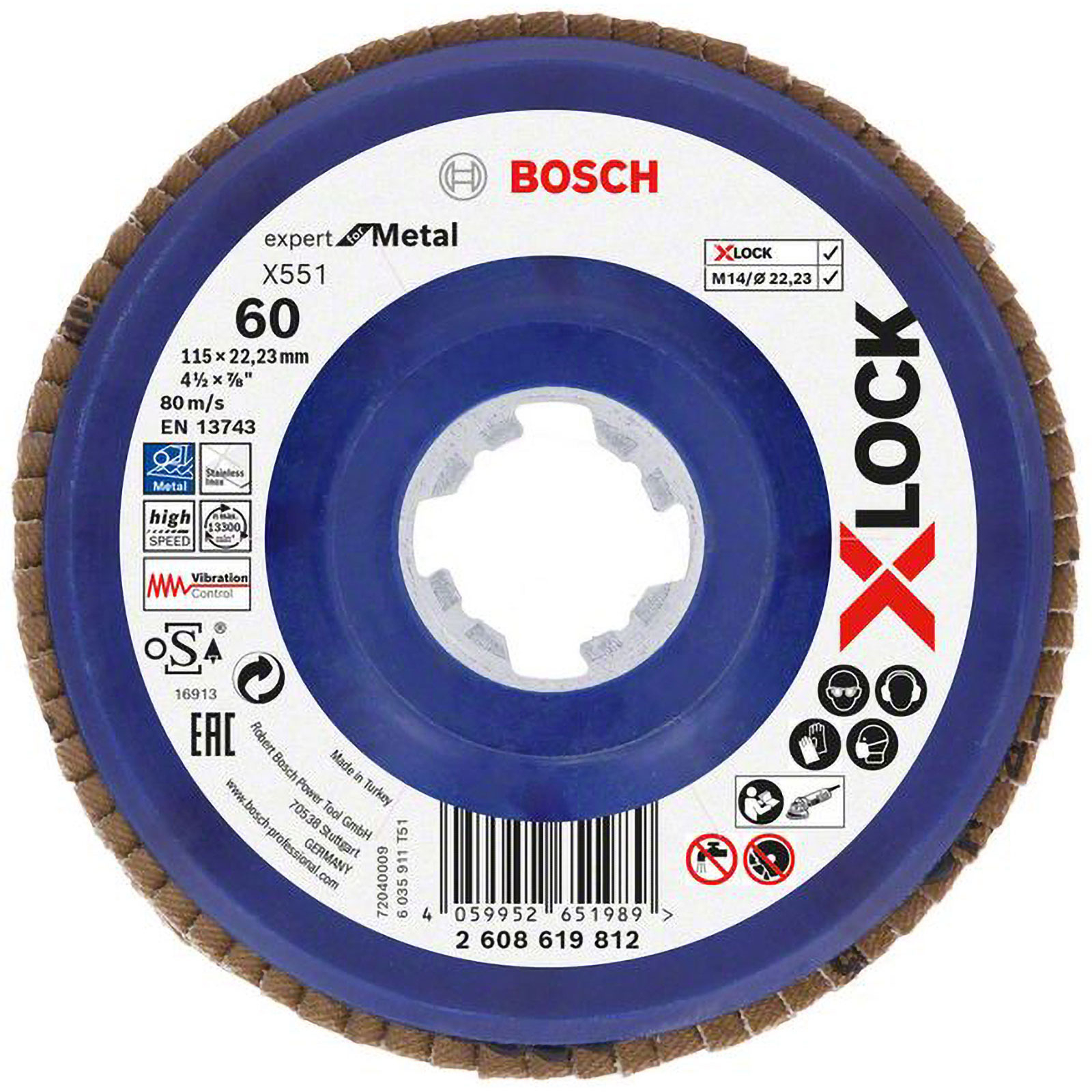Bosch X-LOCK-Fächerschleifscheibe X551, Expert for Metal, K: 60, 115 mm - 2608619812