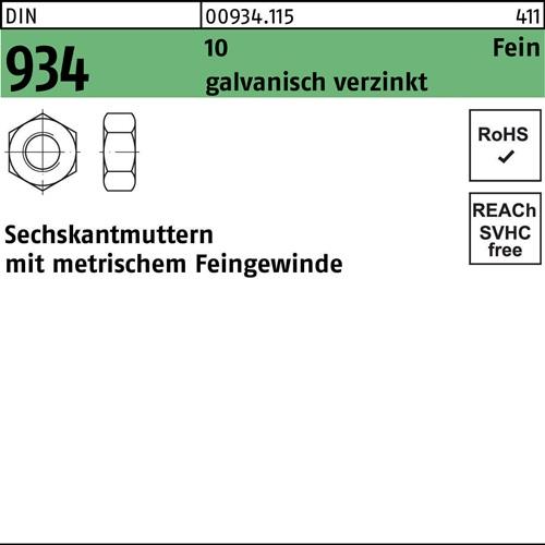 Sechskantmutter DIN 934 M12x 1,5 10 galv.verz. 100 Stück