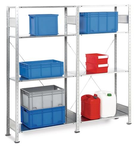 SCHULTE Steckregal H2000xB2000xT400mm Grund-/Anbaur.verz.8 Stahlb.Trgf.150kg Feldl.300kg - 9000449813