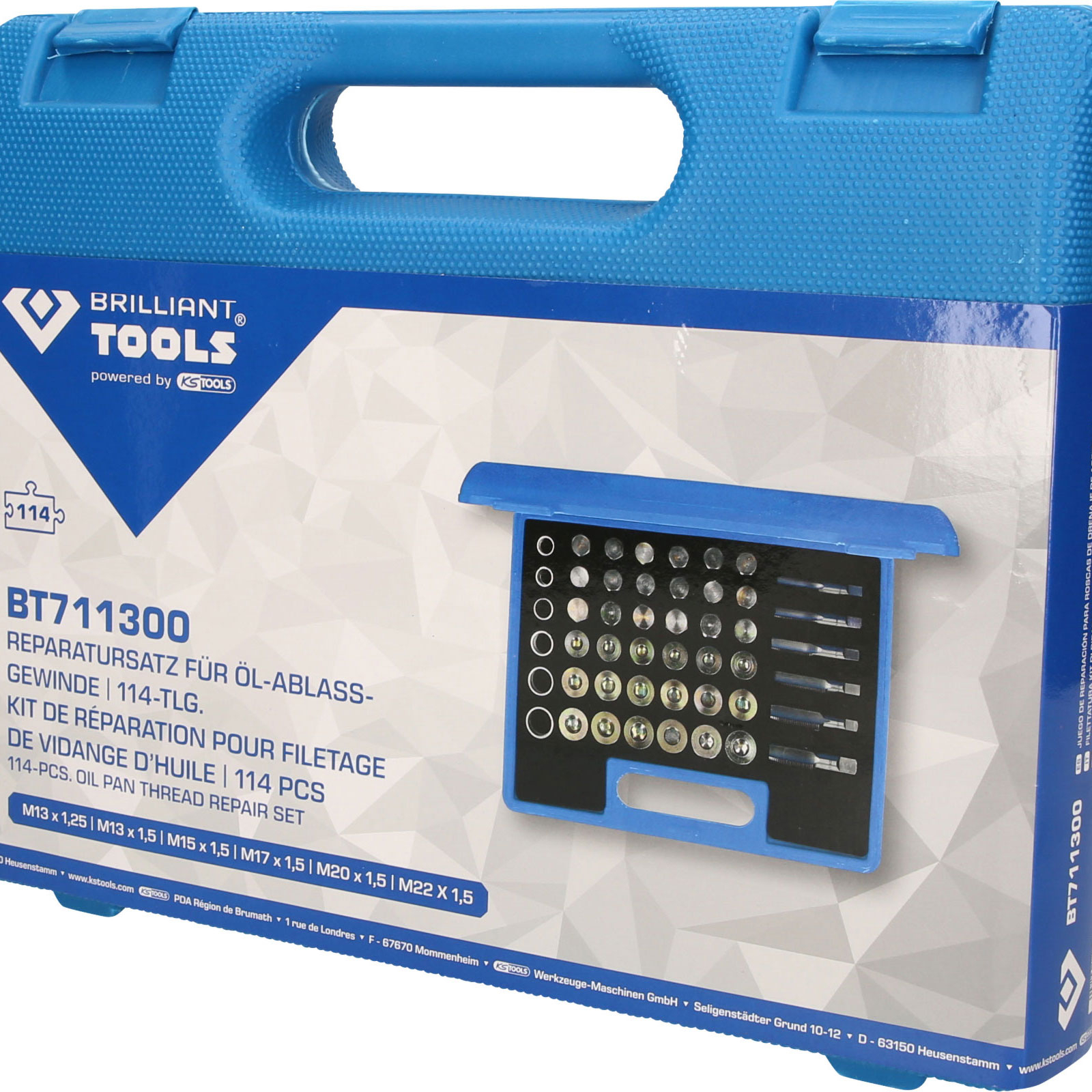 BRILLIANT TOOLS Reparatursatz für Öl-Ablassschrauben-Gewinde 114tlg. - BT711300