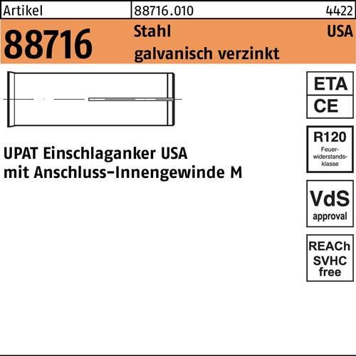 Einschlaganker R 88716 USA M8 Stahl galv.verz. 100 Stück UPAT