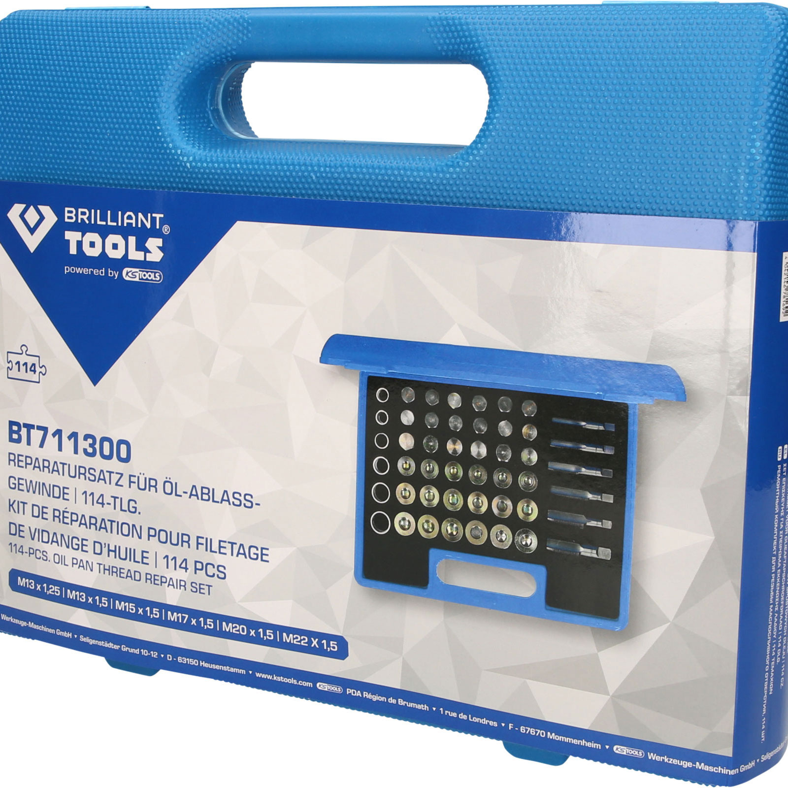 BRILLIANT TOOLS Reparatursatz für Öl-Ablassschrauben-Gewinde 114tlg. - BT711300