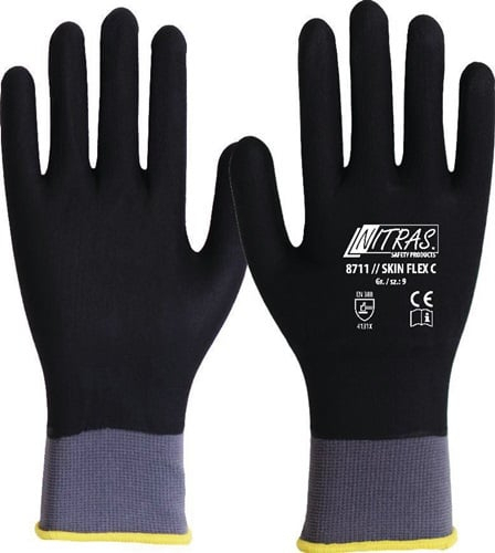 Nitras Handschuhe SKIN FLEX C grau / schwarz EN 388 PSA II