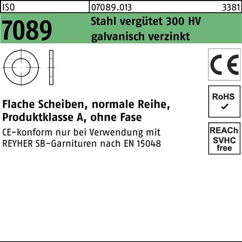 Unterlegscheibe ISO 7089 o.Fase 12 Stahl 300 HV galv.verz. 100St.