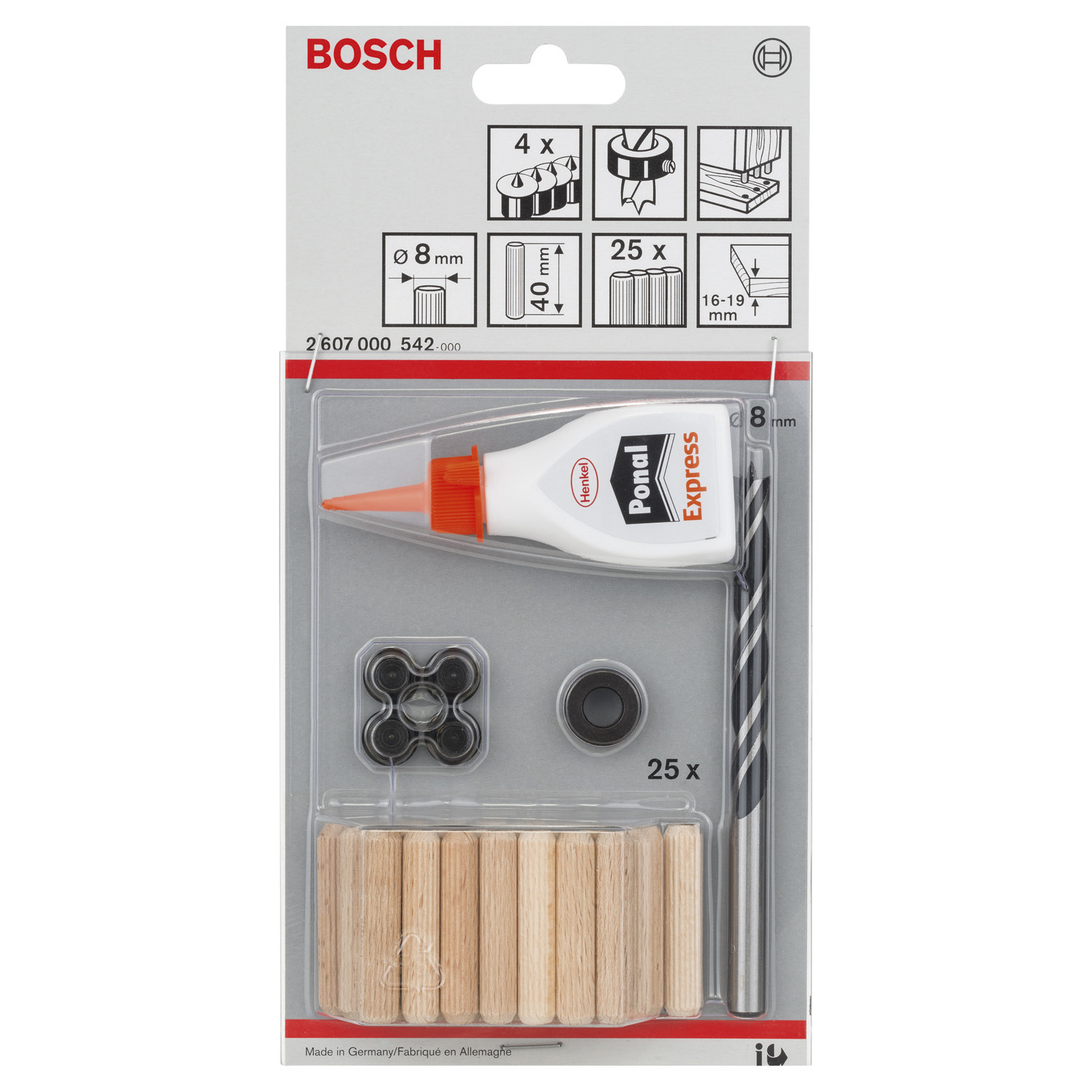 Bosch Holzdübel-Set, 32tlg., 8 mm, 40 mm - 2607000542