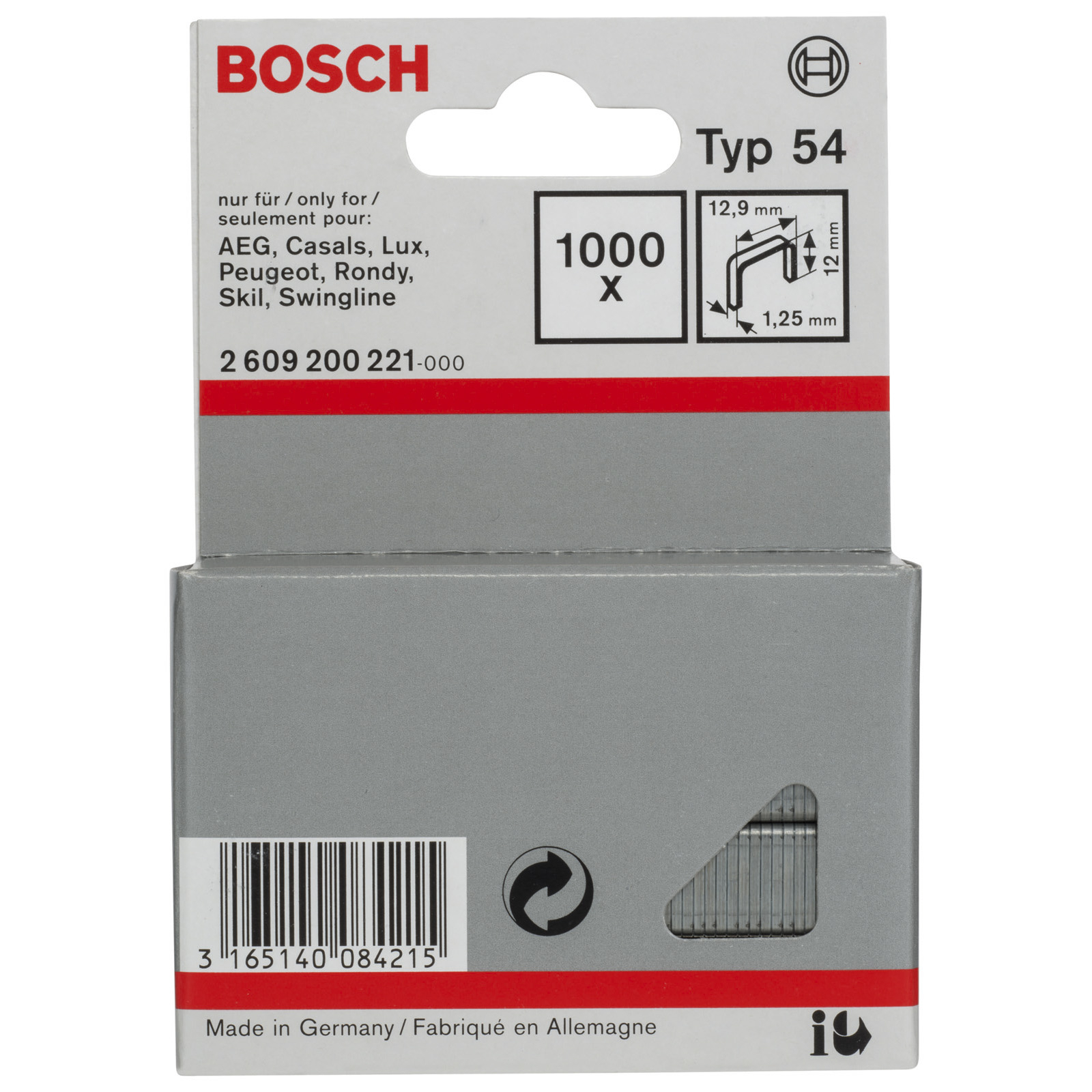 Bosch Flachdrahtklammer Typ 54, 12,9 x 1,25 x 12 mm -2609200221