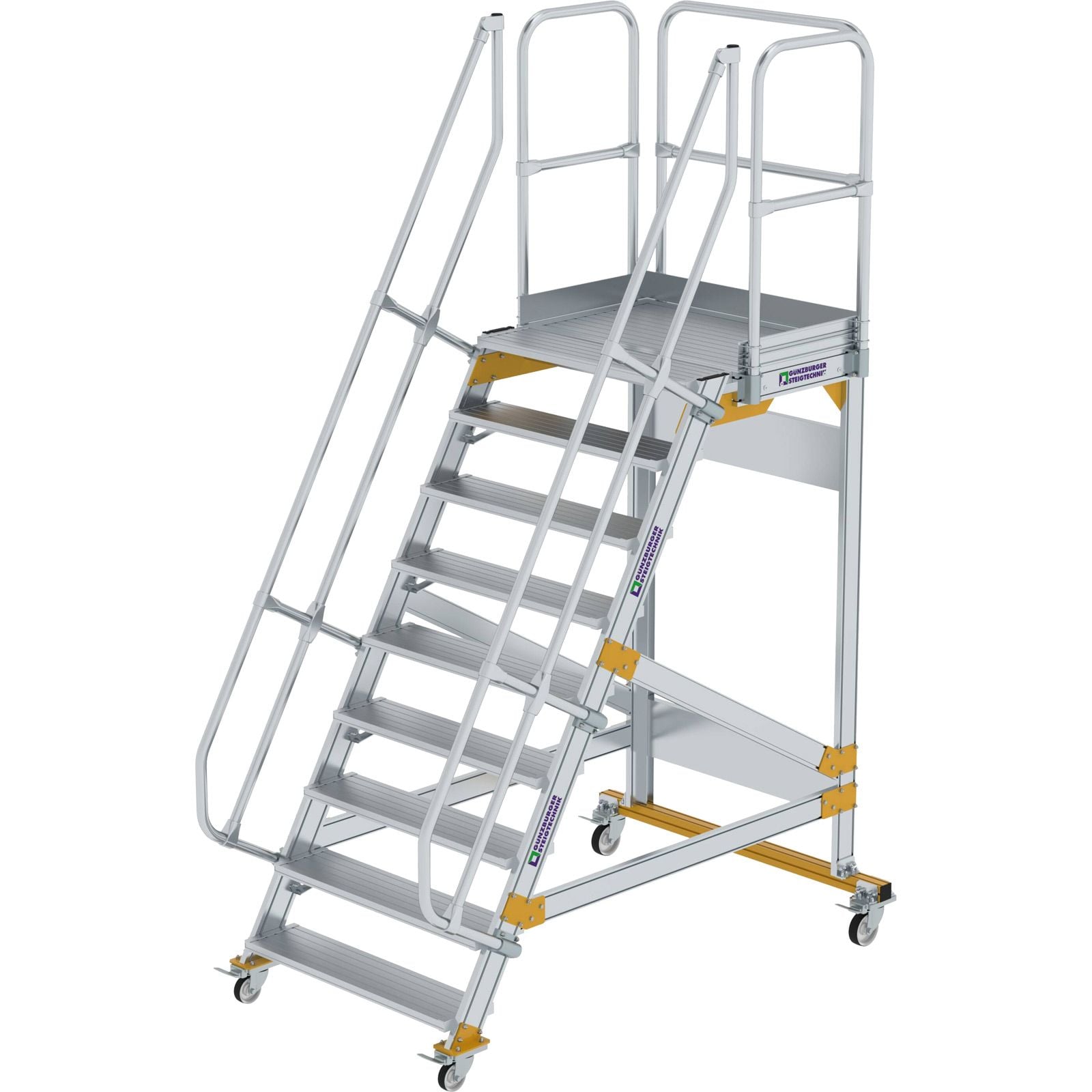 Günzburger Steigtechnik Plattformtreppe 60° fahrbar Stufenbreite 1 m 9 Stufen - 600749