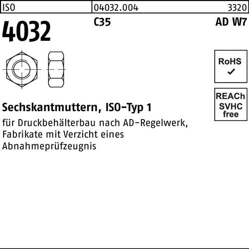 Sechskantmutter ISO 4032 M20 1.0501 (C35) AD W7 50 Stück