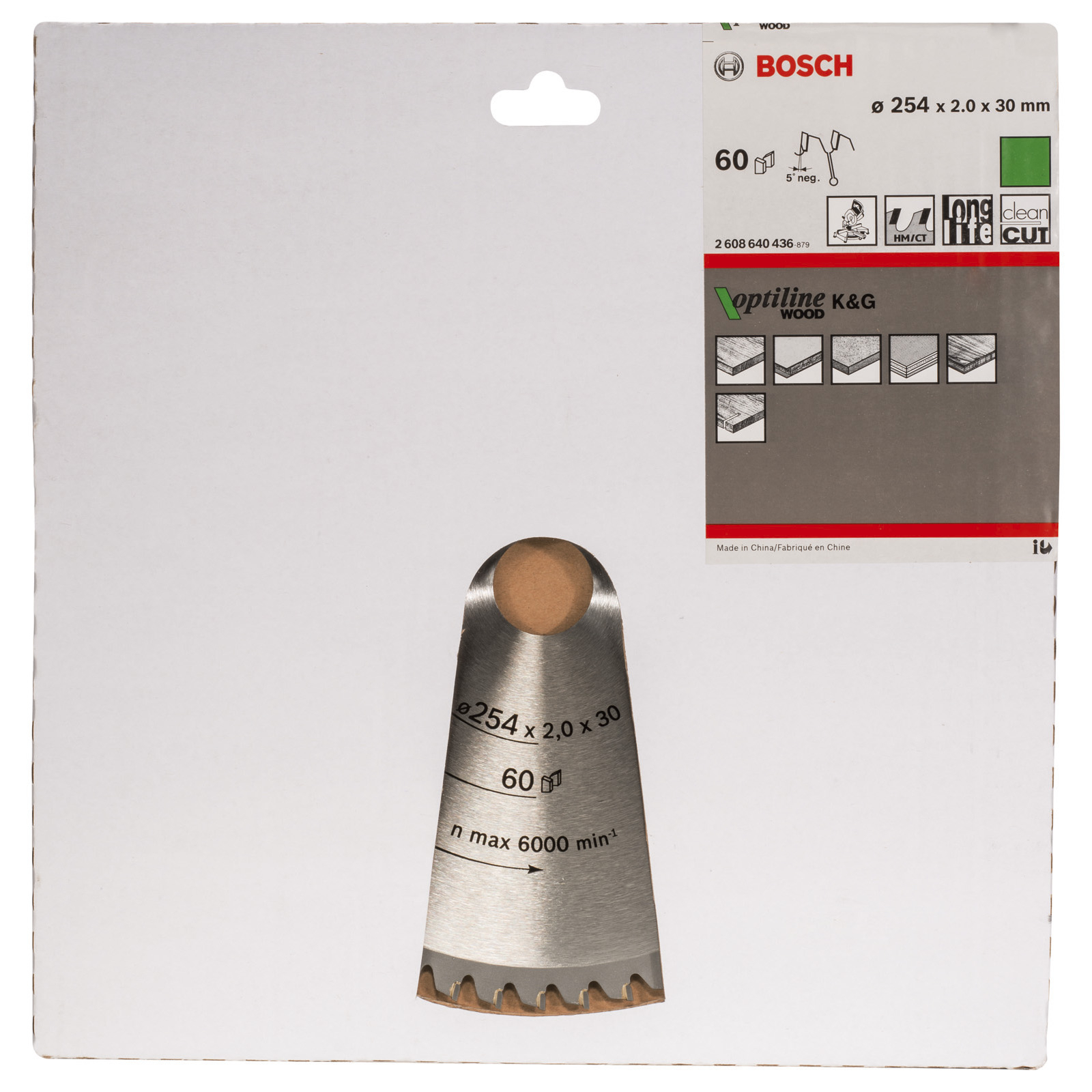 Bosch Kreissägeblatt Optiline Wood für Kapp- und Gehrungssägen 254x30x2,0 mm 60T WZ/N - 2608640436