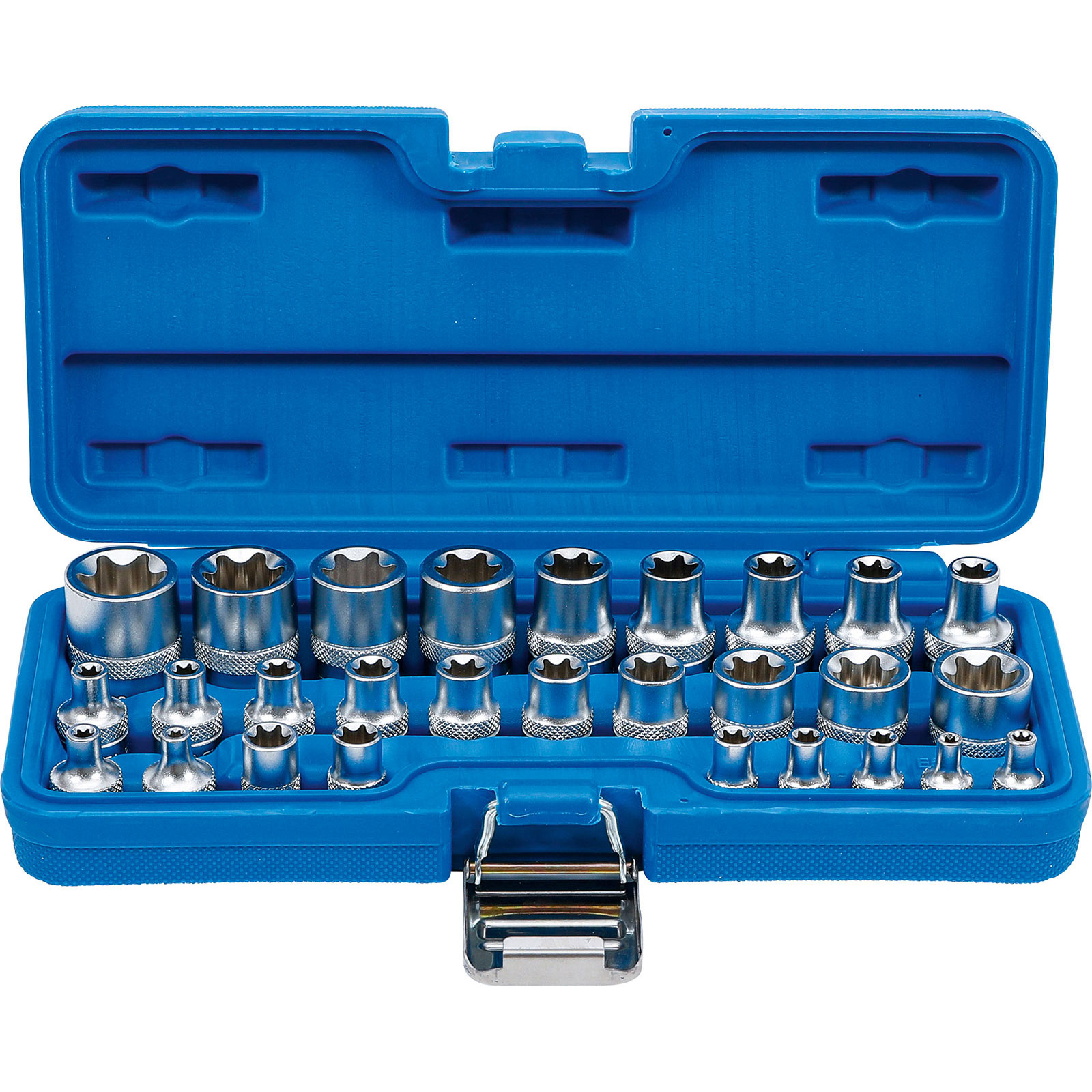 BGS Steckschlüssel-Einsatz-Satz E-Profil Antrieb Innenvierkant 6,3 mm 1/4" / 12,5 mm (1/2") SW E4 - E24 28tlg. - 70099