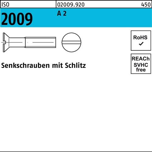 Senkschraube ISO 2009 Schlitz M6x 65 A 2 50 Stück