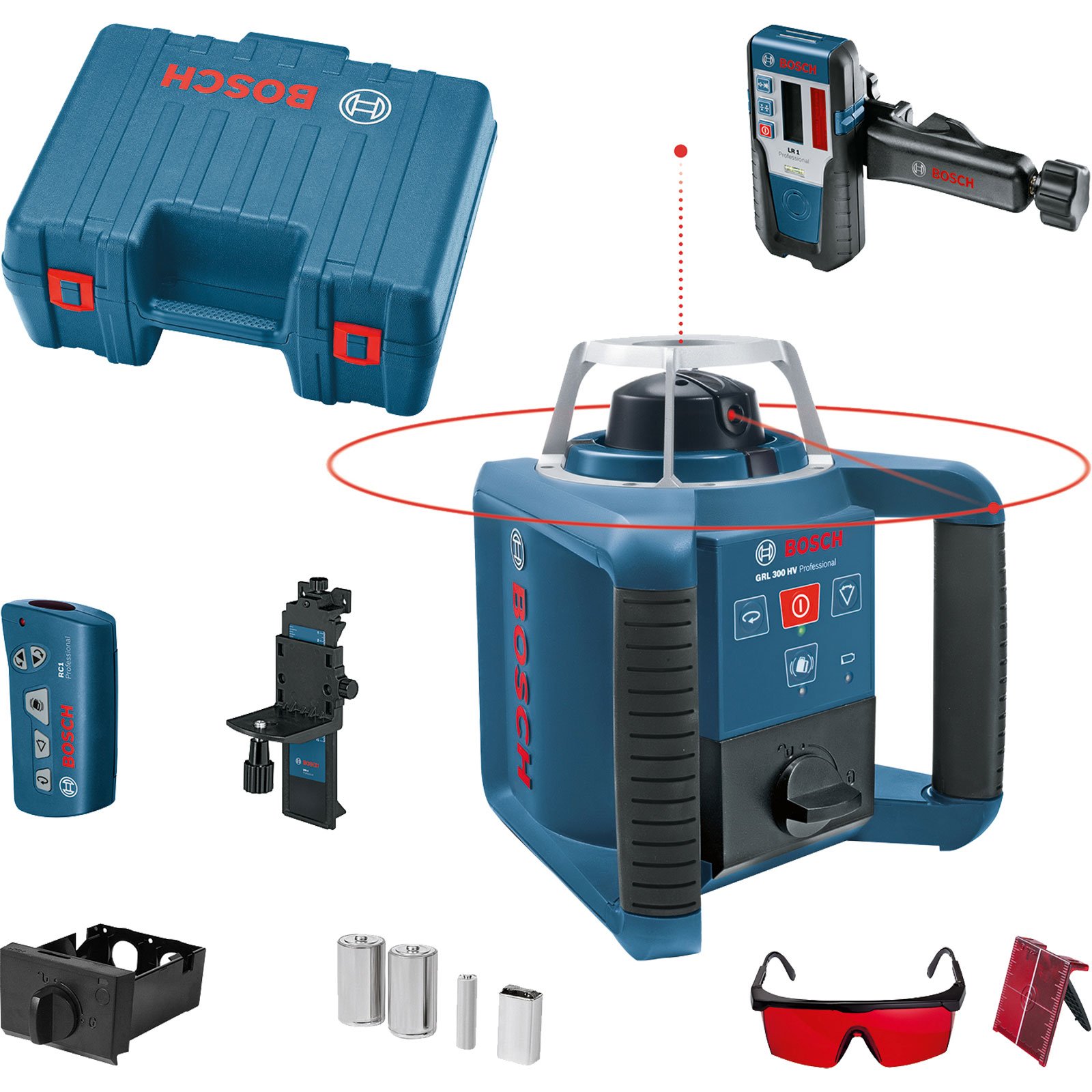 Bosch Rotationslaser GRL 300 HV inkl. RC1 + WM4 + LR 1 + Zubehör-Set im Koffer - 0601061501