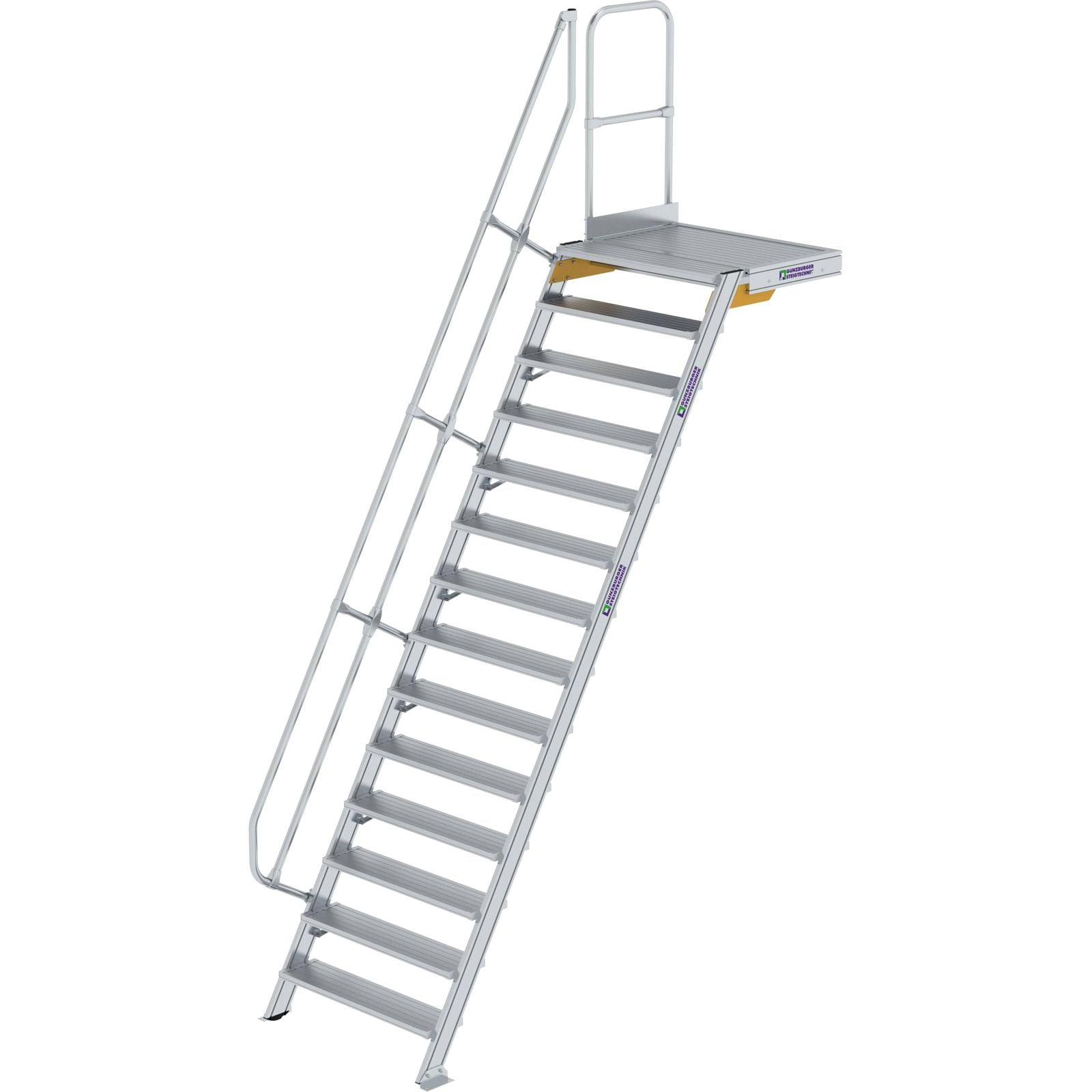 Günzburger Steigtechnik Treppe mit Plattform 60° Stufenbreite 1.000 mm 14 Stufen Aluminium geriffelt - 600414