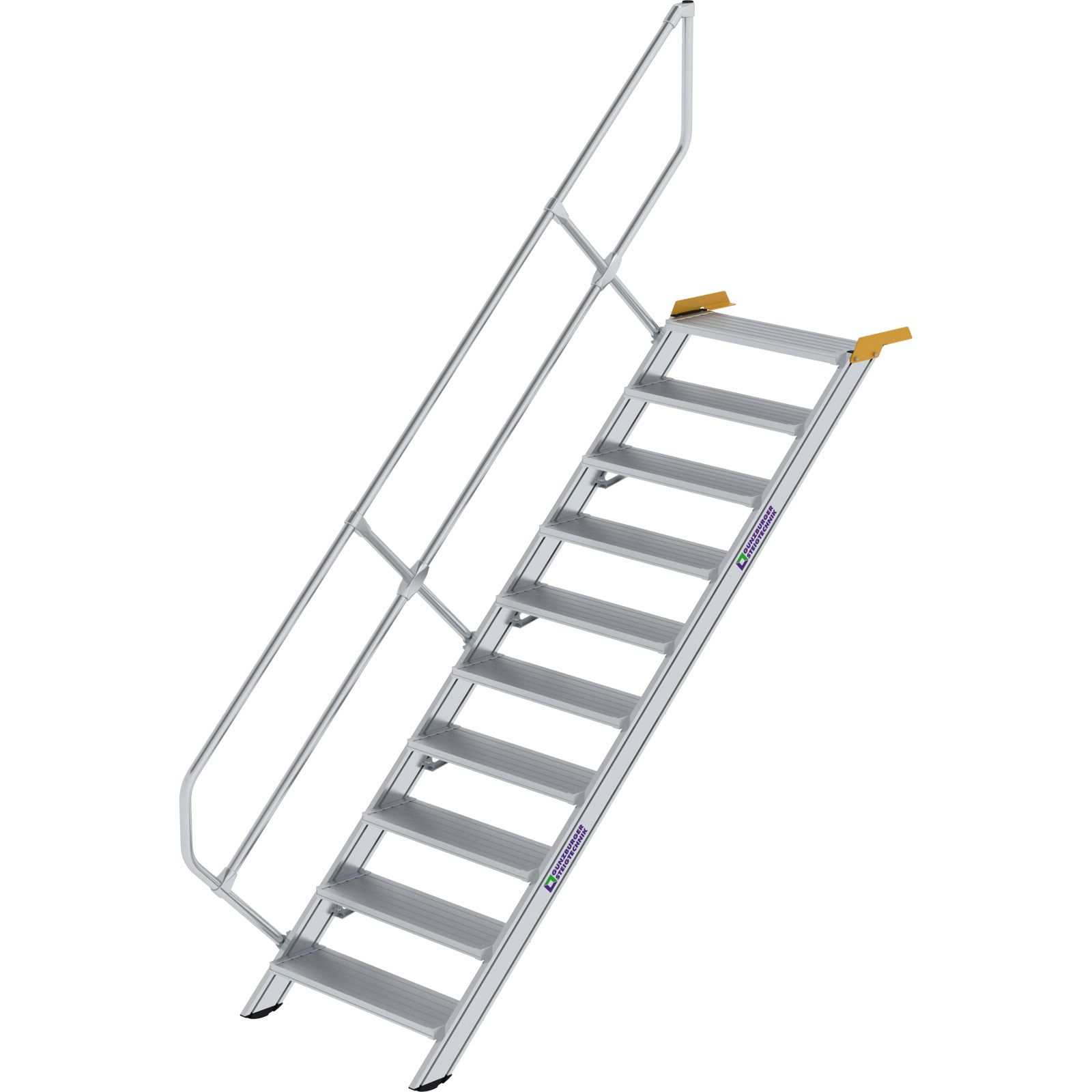 Günzburger Steigtechnik Treppe 45° Stufenbreite 800 mm 10 Stufen Aluminium geriffelt - 600270