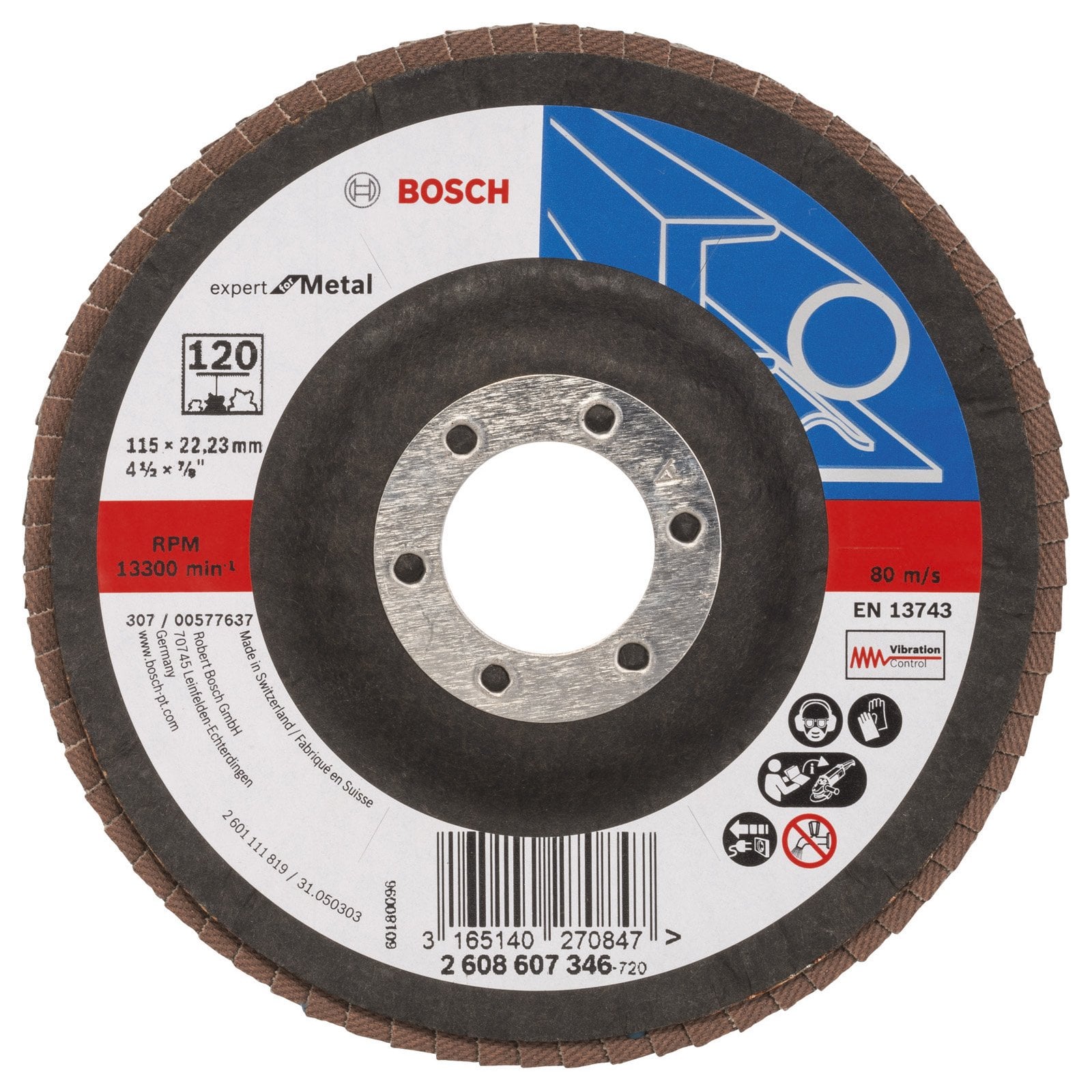 Bosch Fächerschleifscheibe Expert for Metal 115 22,23 120 gewinkelt Glasgewebet. - 2608607346