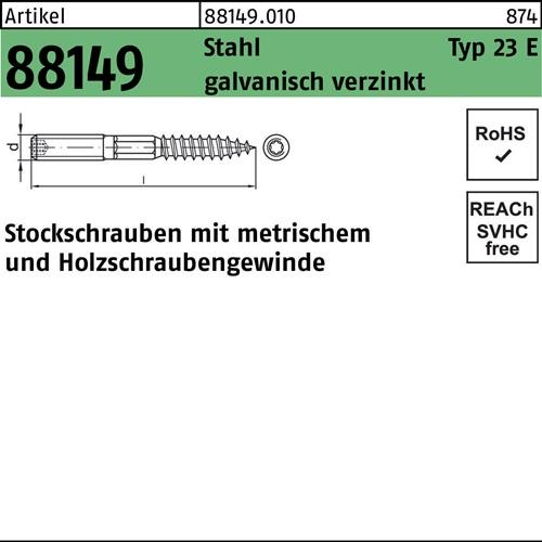 Stockschraube R 88149 Typ 23 E M12x 100 Stahl galv.verz. 50 Stück