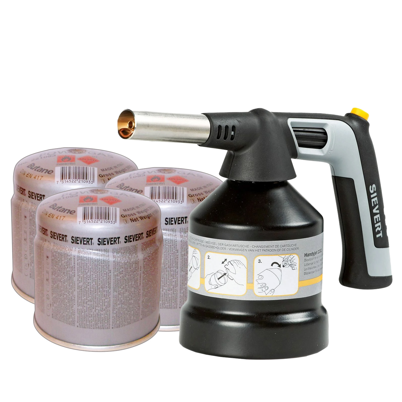 SIEVERT Lötlampe Handyjet 2283 mit 3x Stechkartusche - 228301-Set1