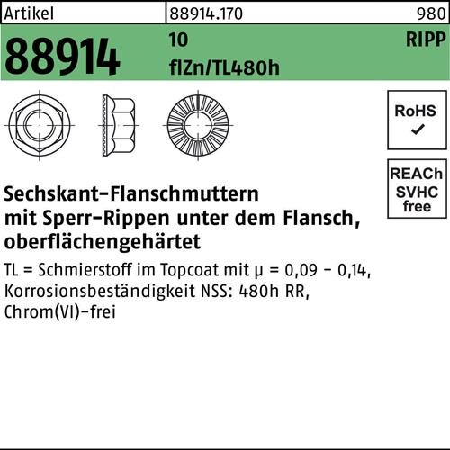 Sechskantflanschmutter R 88914 Sperr-Ripp M5 10 flZnnc 480h-L 500St.