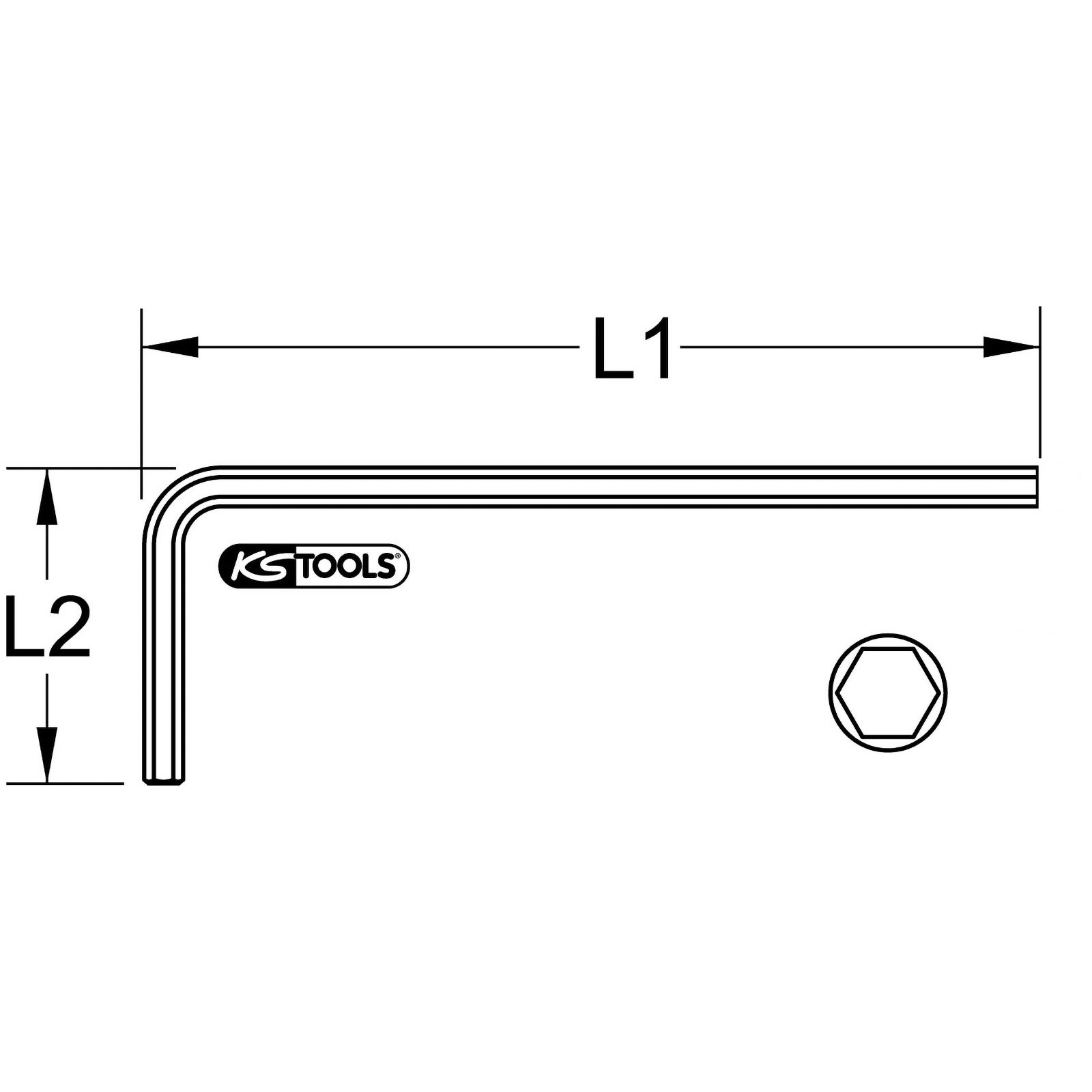 KS TOOLS Innensechskant-Winkelstiftschlüssel phosphatiert lang 12mm - 151.2712