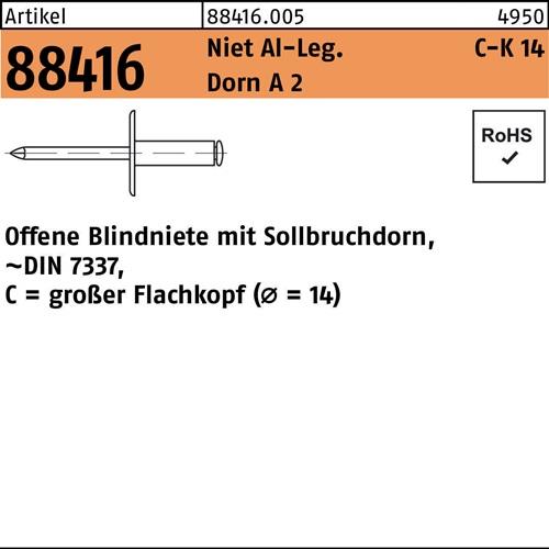 Blindniete R 88416 großer FLAKO 5x10 Niet Aluminium/Dorn A 2 250St.