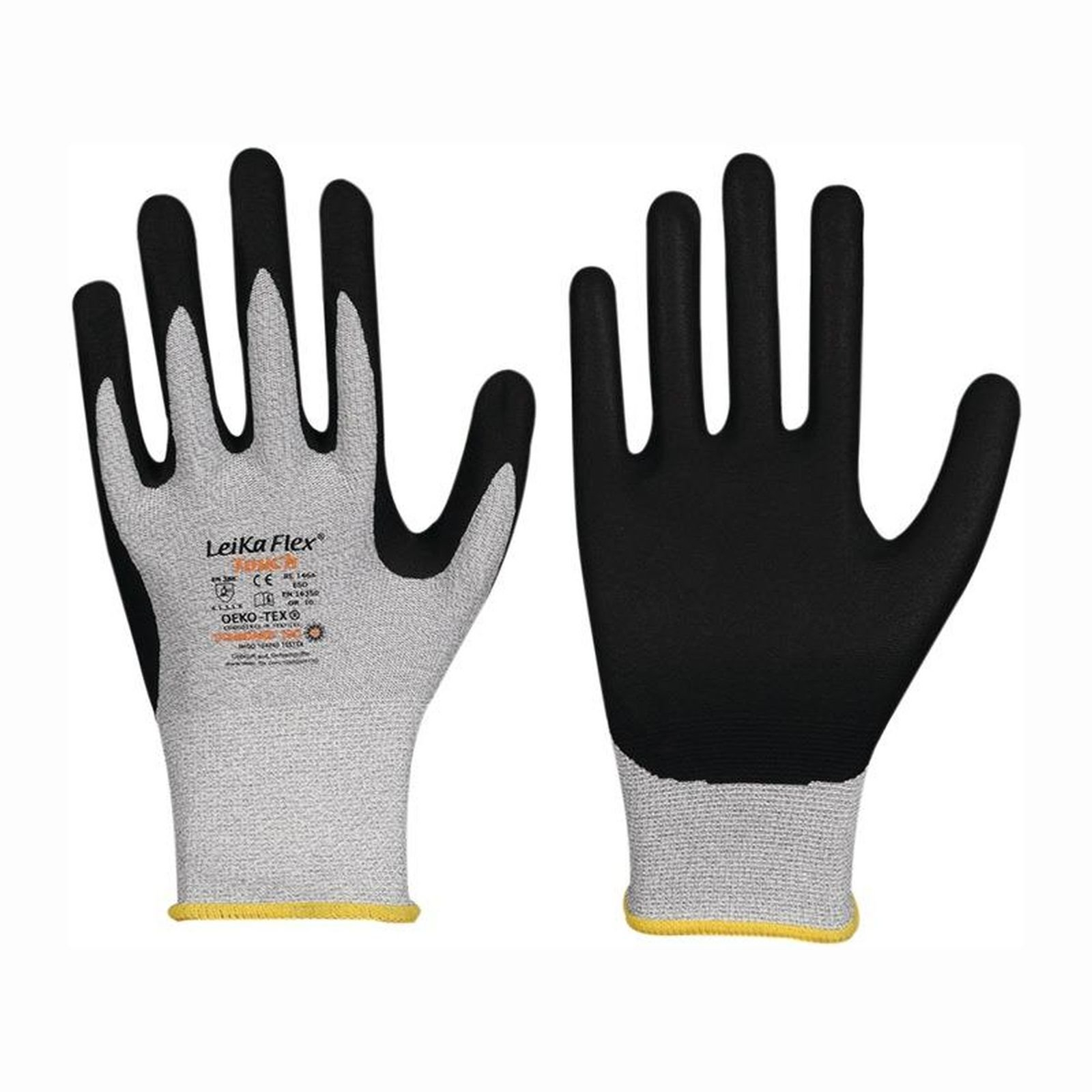 LEIPOLD 12 Paar Handschuhe LeikaFlex® Touch 1464 grau / schwarz Gr. 9