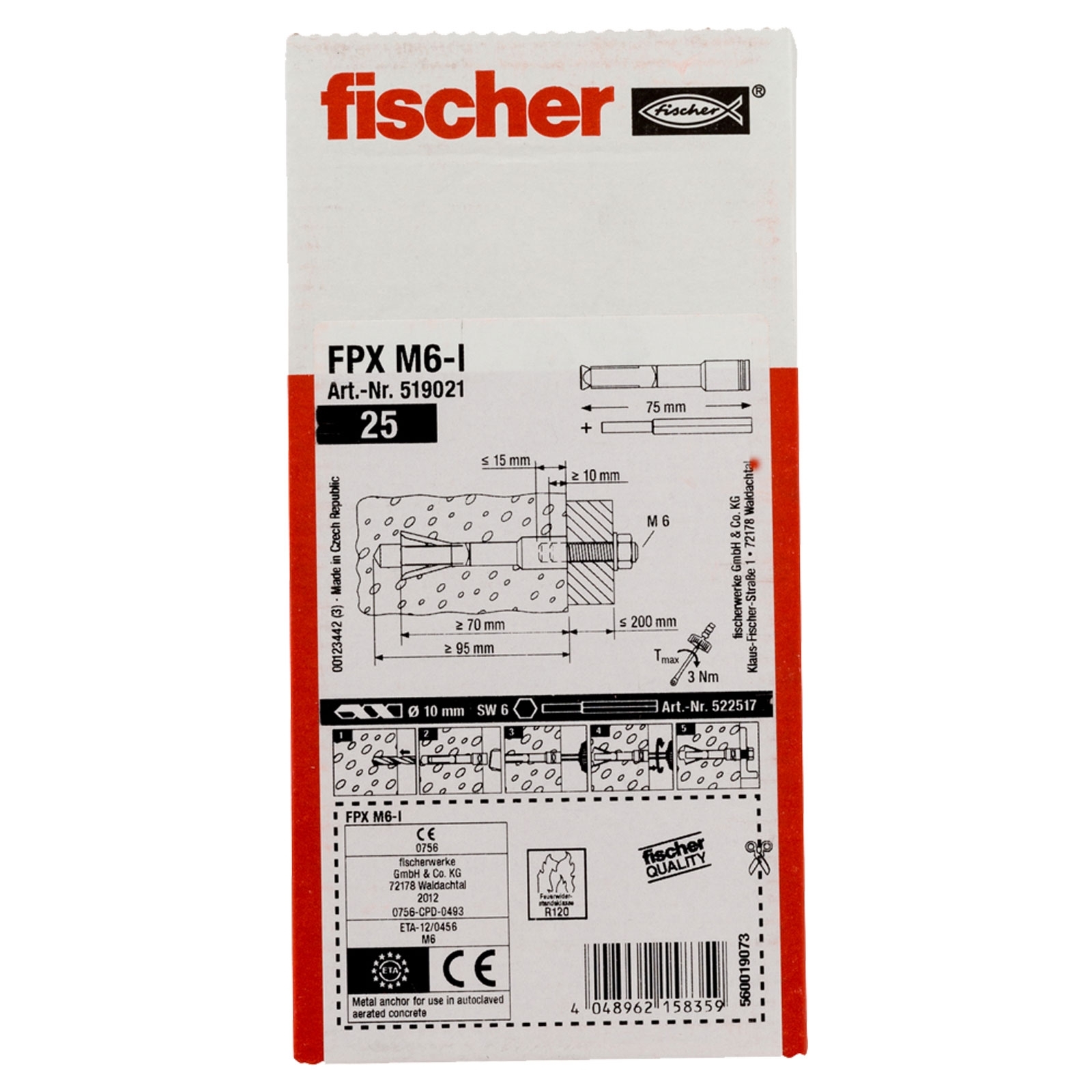 Fischer 25x Porenbetonanker FPX M12 I - 519024