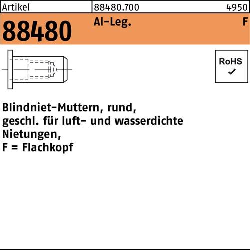 Blindnietmutter R 88480 FLAKO M8 /3,0 -5,5 Aluminium 250 Stück