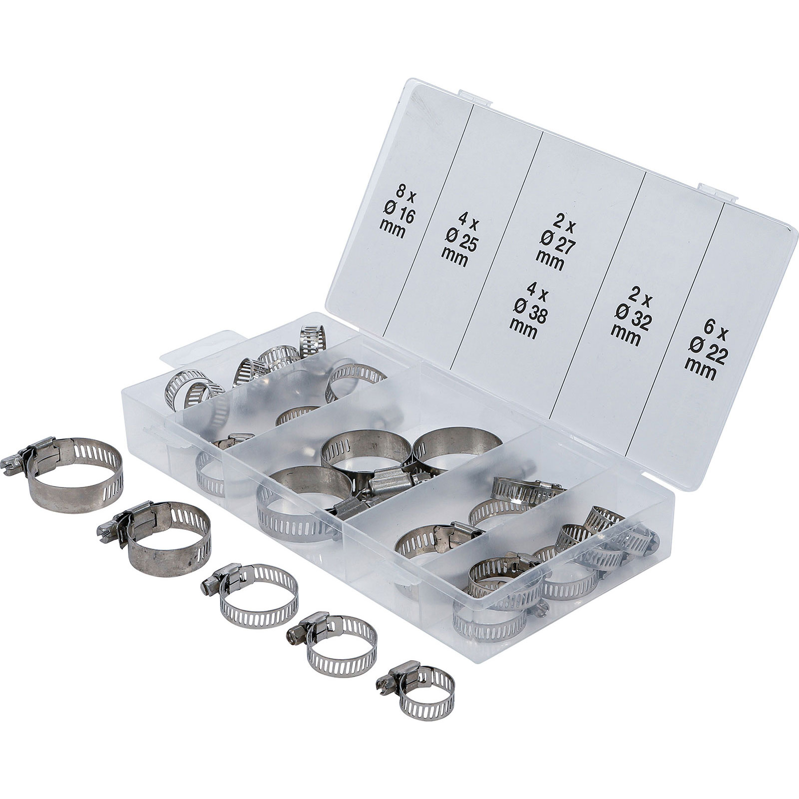 BGS Schlauchklemmen-Sortiment rostfrei Ø 16 - 38 mm 26tlg. - 8055-1