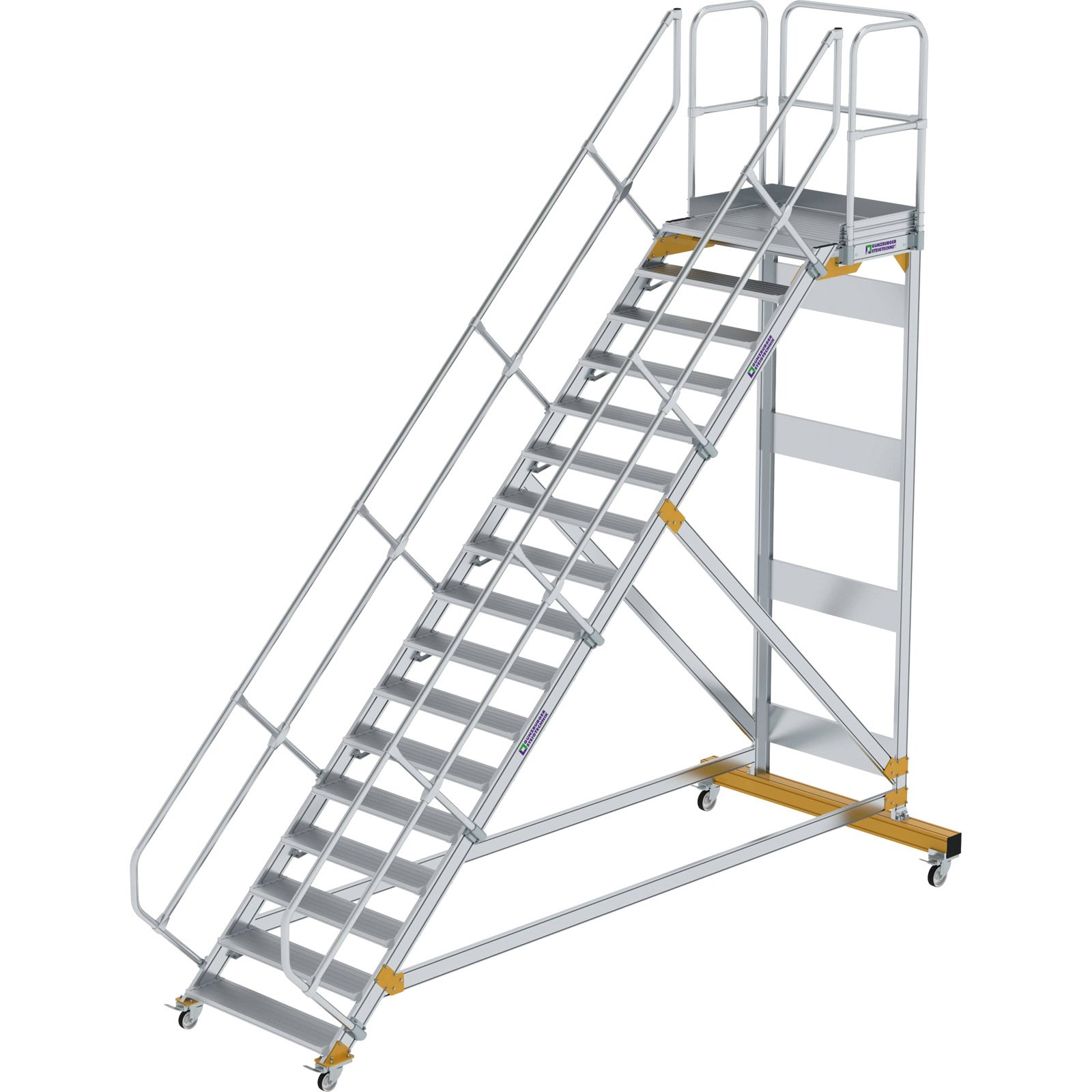 Günzburger Steigtechnik Plattformtreppe 45° fahrbar Stufenbreite 1 m 17 Stufen Aluminium geriffelt - 600817