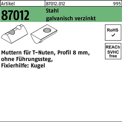 T-Nutenmutter R 87012 o.Führungssteg 8mm M8 Stahl galv.verz. 1000Stück