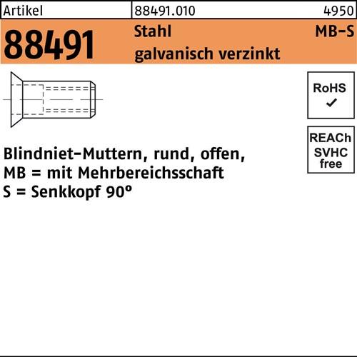 Blindnietmutter R 88491 SEKO M4/1,5 - 6,0 Stahl galv.verz. 500St.
