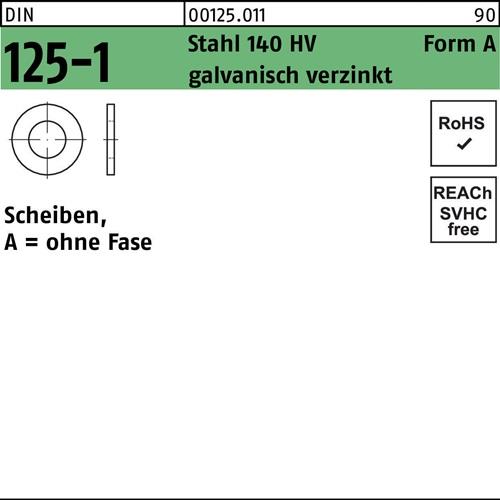 Unterlegscheibe DIN 125-1 A 17x30x3 Stahl 140 HV galv.verz. 250St.