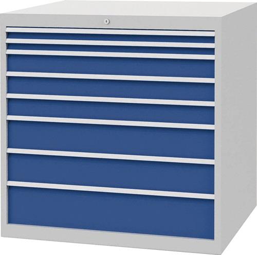 Schubladenschrank H1019xB1005xT736mm lichtgrau/signalblau 8 Schubl.Vollauszug - 100/2321V10A 7035/5005