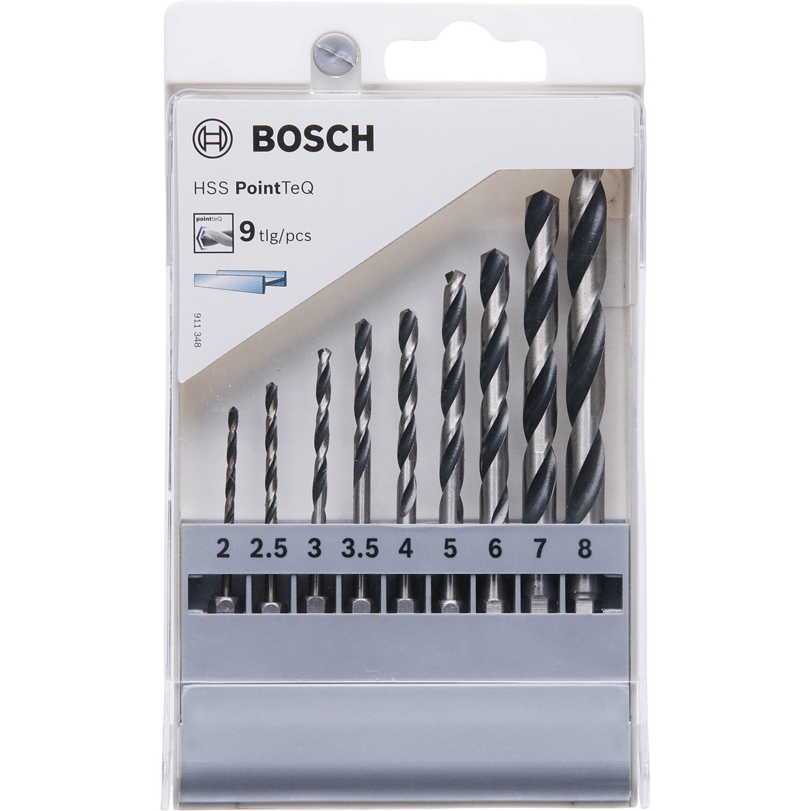 Bosch HSS PointTeQ Sechskantbohrer-Set 9tlg. 2/2,5/3/3,5/4/5/6/7/8 mm - 2607002826