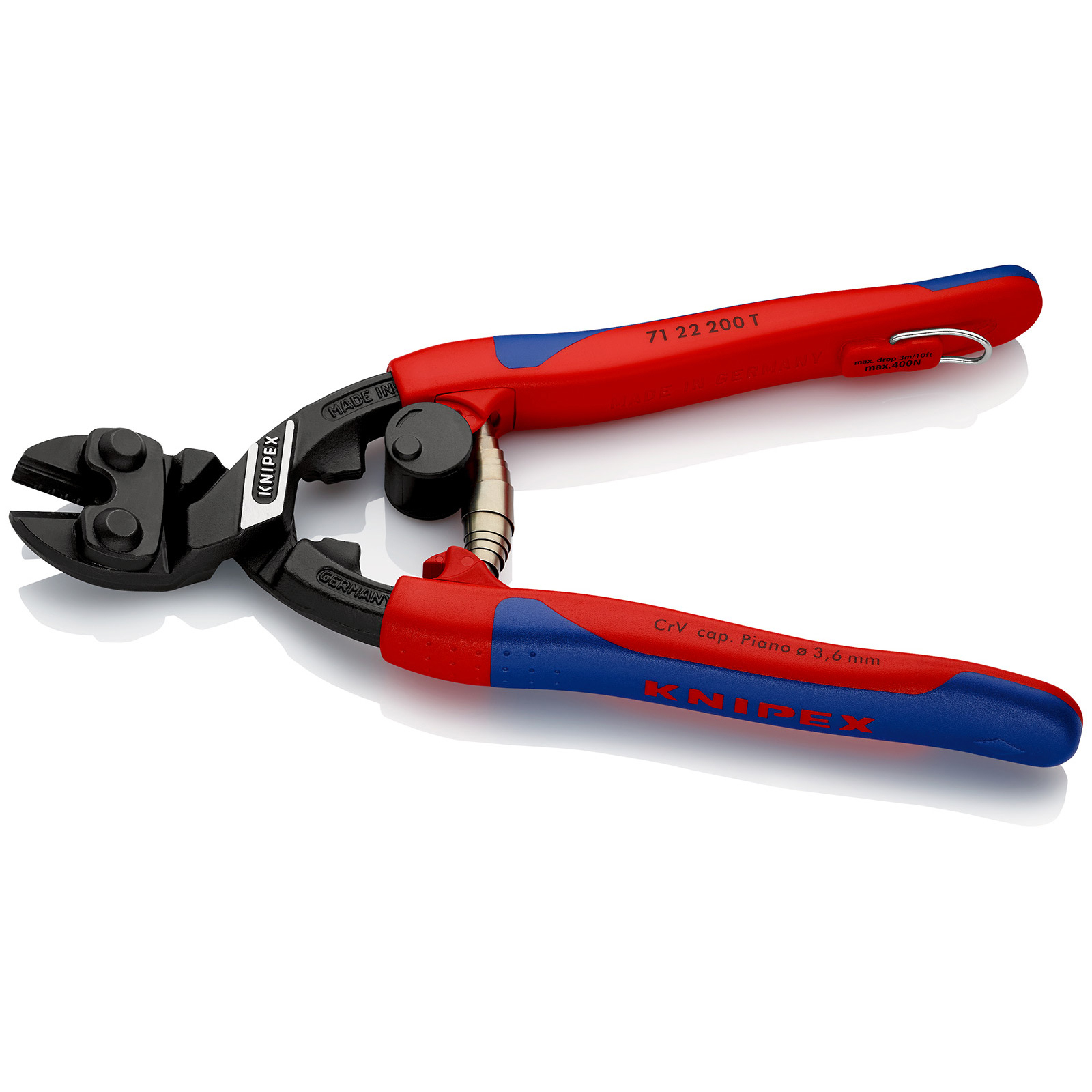 Knipex CoBolt® mit Befestigungsöse schwarz atramentiert, mit schlanken Mehrkomponenten-Hüllen, mit integrierter Befestigungsöse zum Anbringen einer Absturzsicherung 200 mm - 7122200TBK